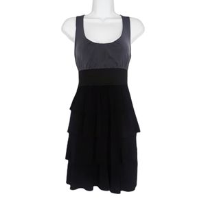 CANDY RAIN Gray Sleeveless Black Ruffle Tiered Skirt Medium Dress